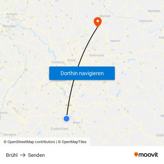 Brühl to Senden map