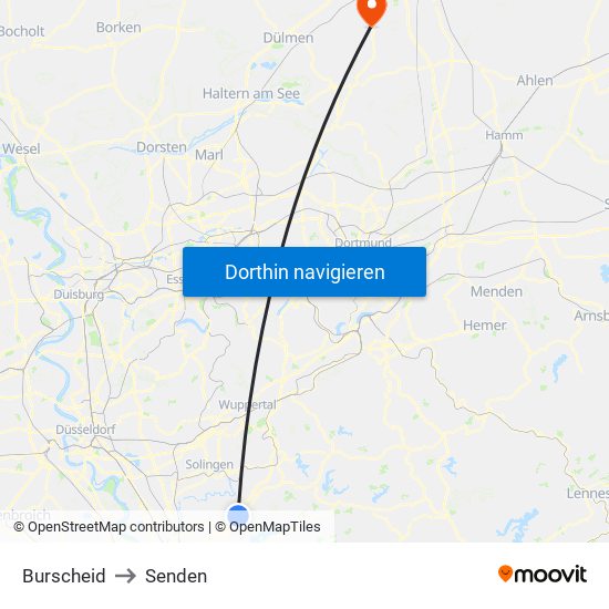 Burscheid to Senden map