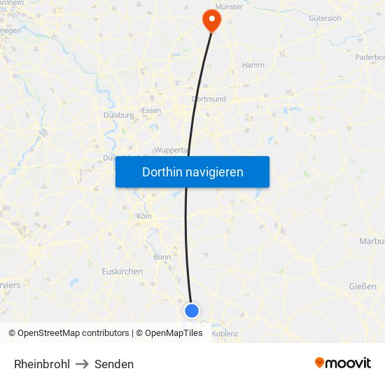 Rheinbrohl to Senden map