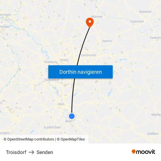 Troisdorf to Senden map