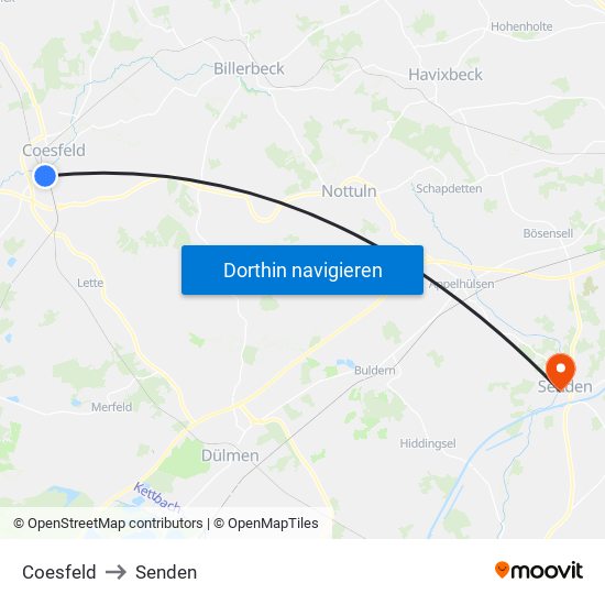 Coesfeld to Senden map