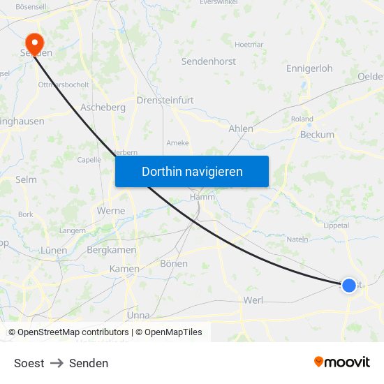 Soest to Senden map