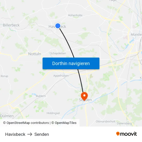Havixbeck to Senden map