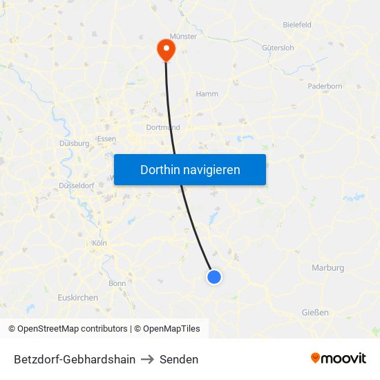 Betzdorf-Gebhardshain to Senden map