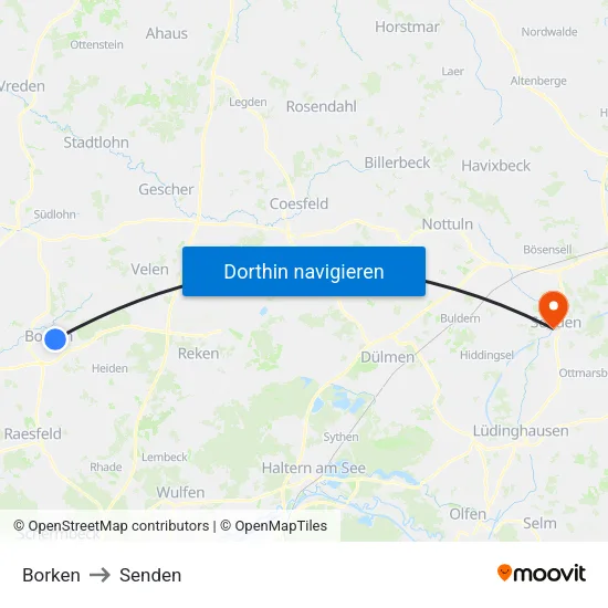Borken to Senden map