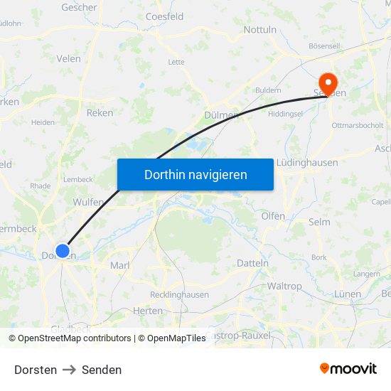 Dorsten to Senden map