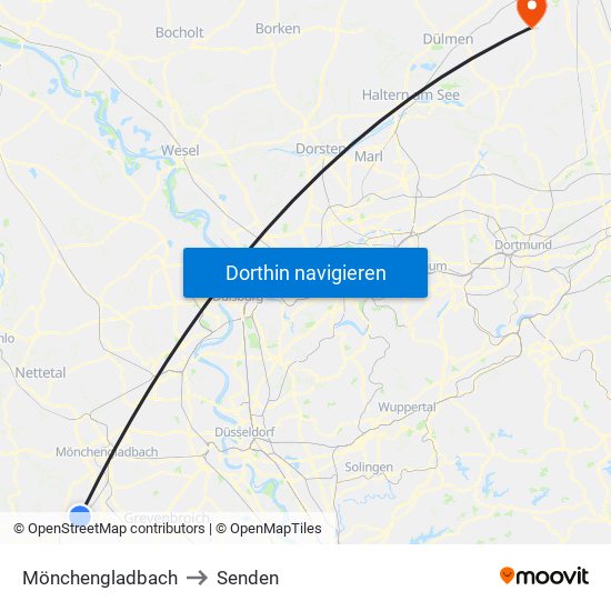 Mönchengladbach to Senden map