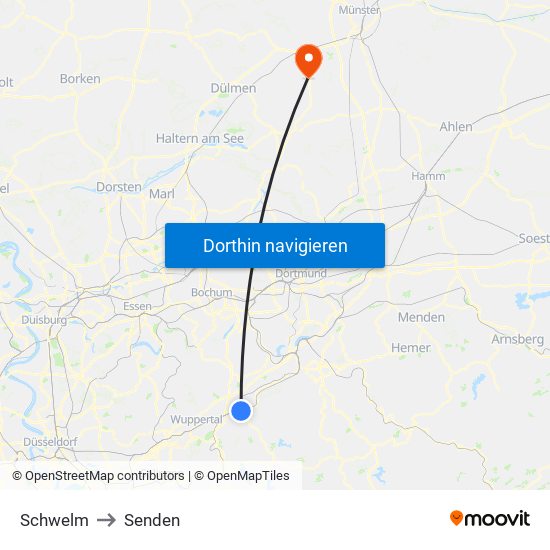 Schwelm to Senden map