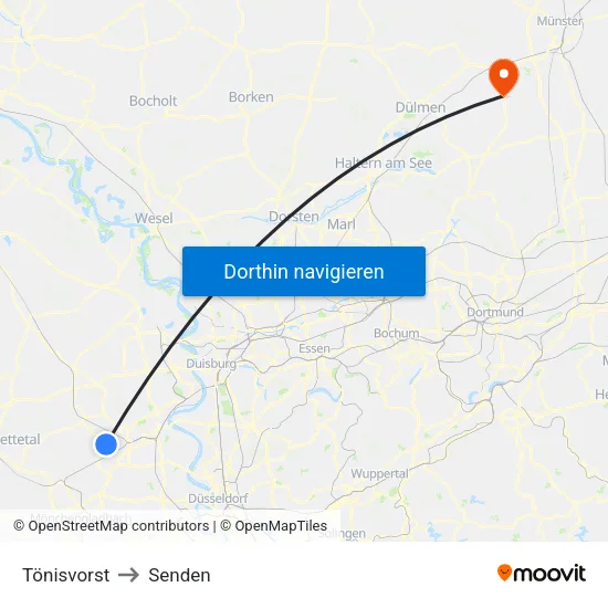 Tönisvorst to Senden map