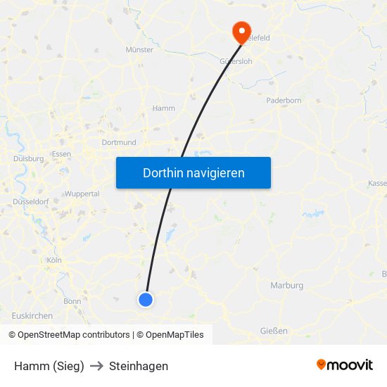 Hamm (Sieg) to Steinhagen map