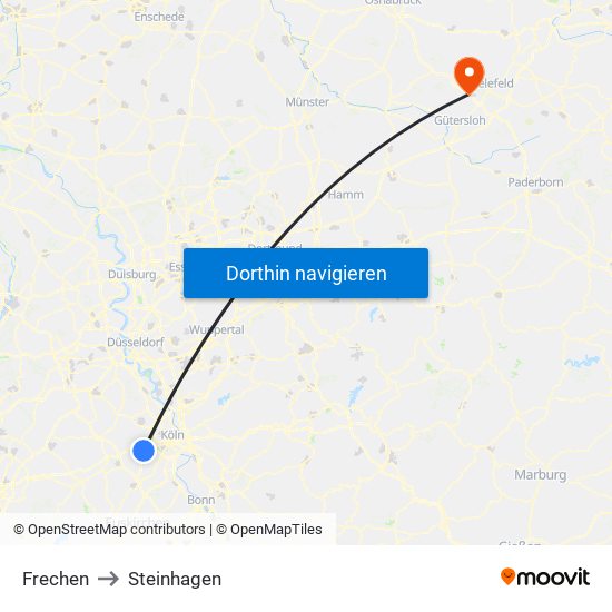 Frechen to Steinhagen map