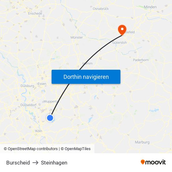 Burscheid to Steinhagen map