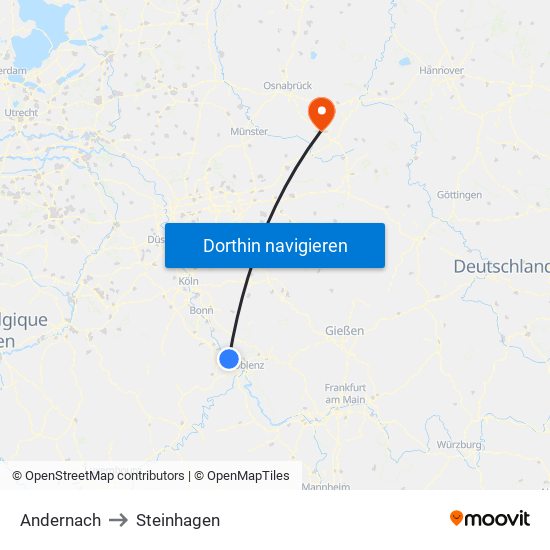 Andernach to Steinhagen map