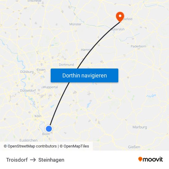 Troisdorf to Steinhagen map