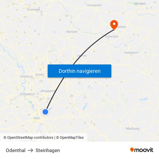 Odenthal to Steinhagen map