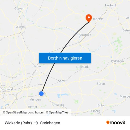 Wickede (Ruhr) to Steinhagen map