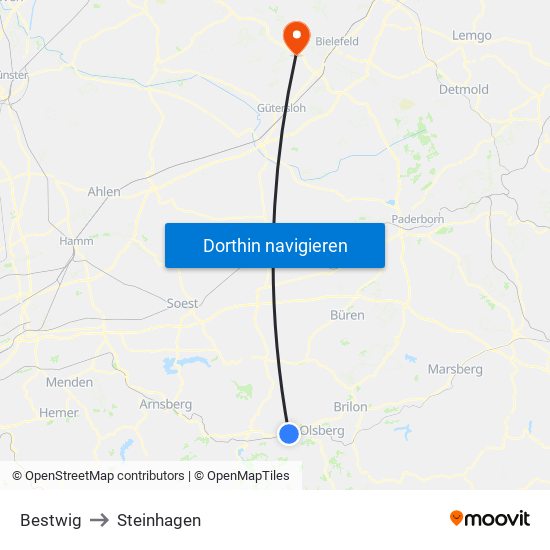 Bestwig to Steinhagen map