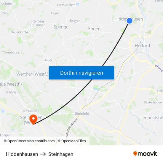 Hiddenhausen to Steinhagen map