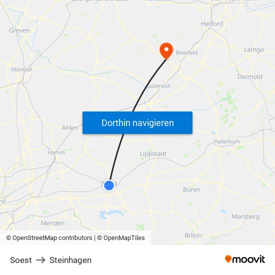 Soest to Steinhagen map