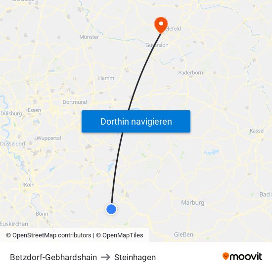 Betzdorf-Gebhardshain to Steinhagen map