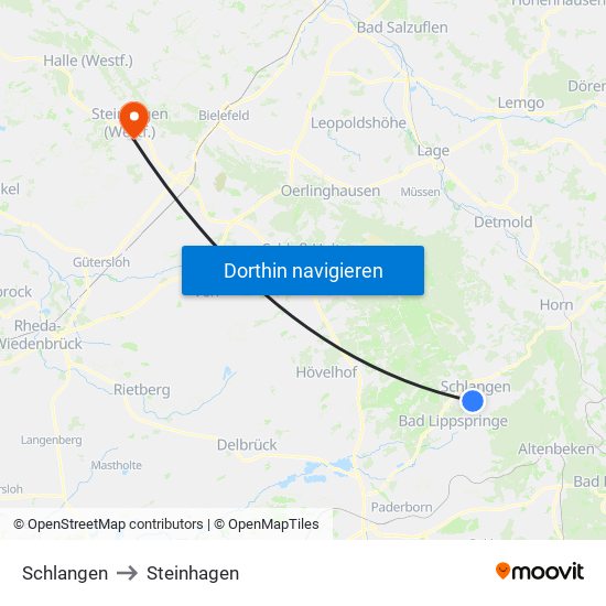 Schlangen to Steinhagen map