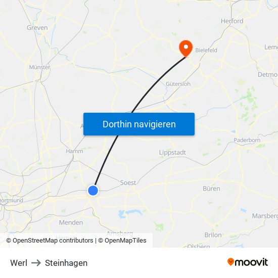 Werl to Steinhagen map