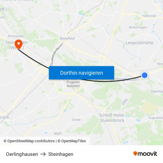 Oerlinghausen to Steinhagen map