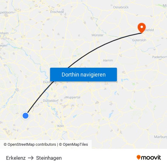 Erkelenz to Steinhagen map
