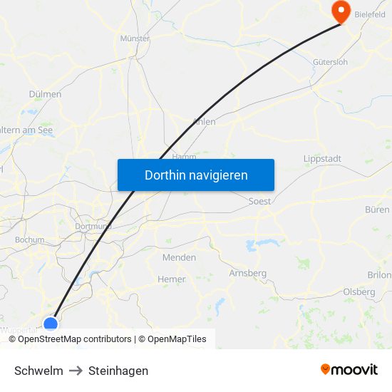 Schwelm to Steinhagen map