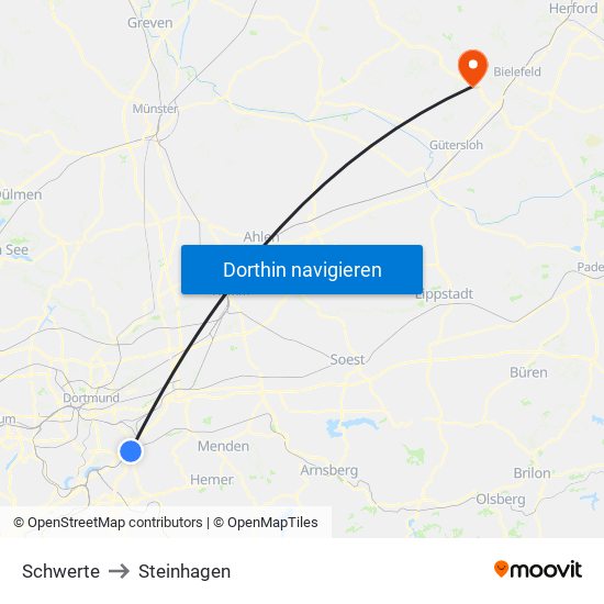 Schwerte to Steinhagen map