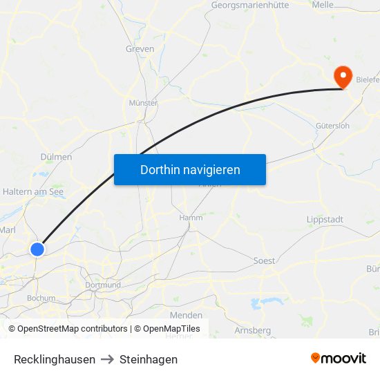 Recklinghausen to Steinhagen map