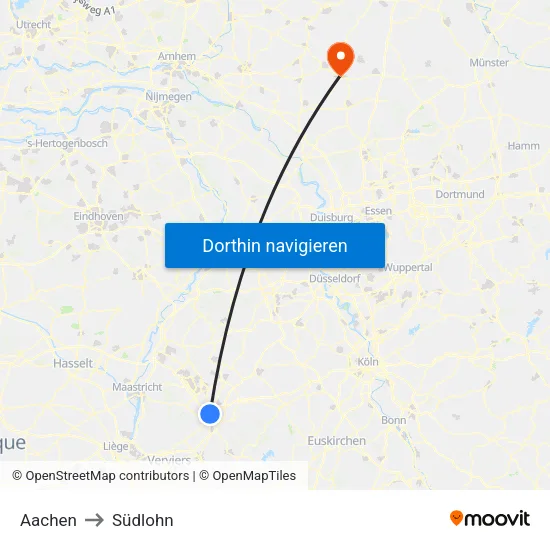 Aachen to Südlohn map