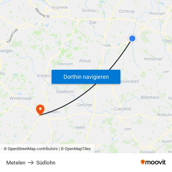 Metelen to Südlohn map