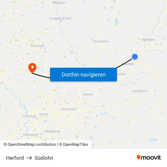 Herford to Südlohn map