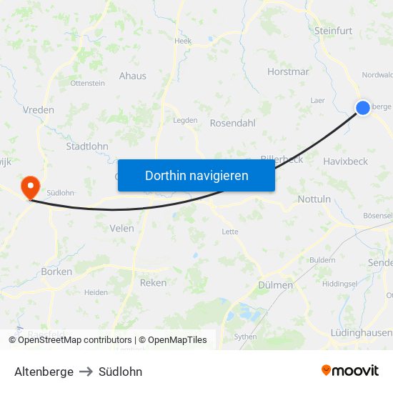 Altenberge to Südlohn map