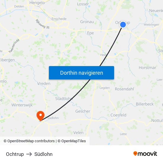 Ochtrup to Südlohn map