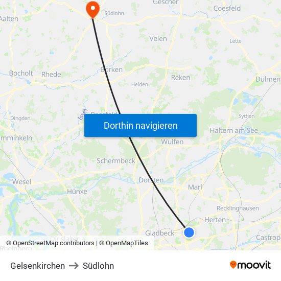 Gelsenkirchen to Südlohn map