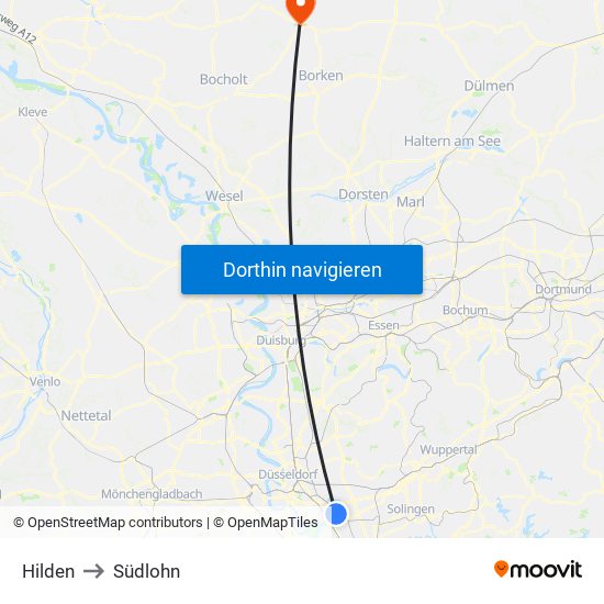 Hilden to Südlohn map