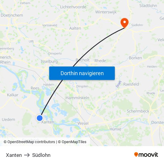 Xanten to Südlohn map