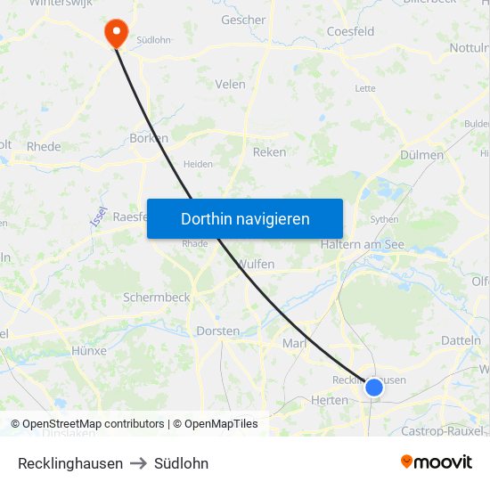 Recklinghausen to Südlohn map