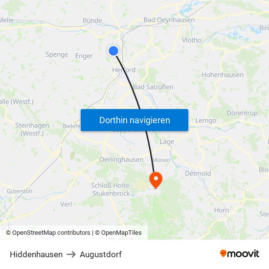 Hiddenhausen to Augustdorf map