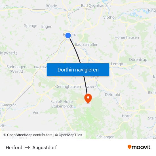 Herford to Augustdorf map