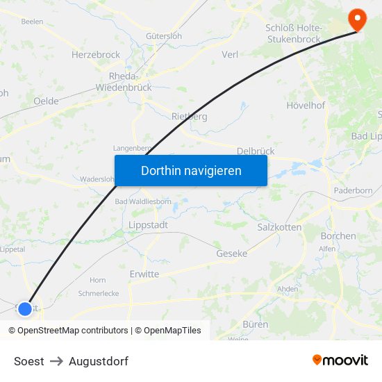 Soest to Augustdorf map