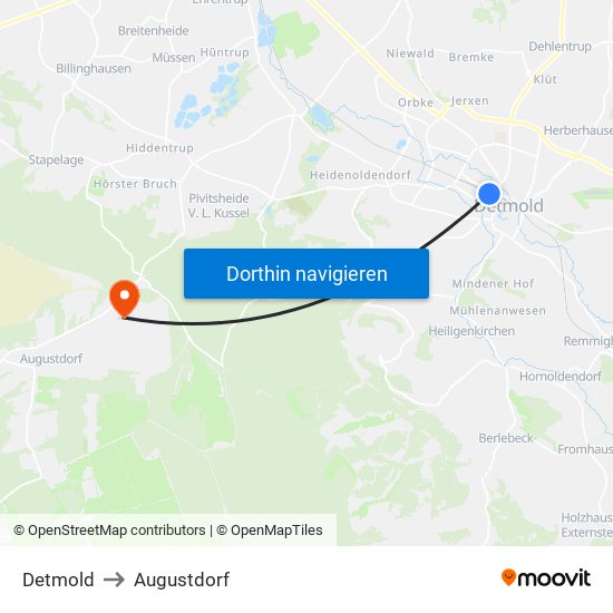 Detmold to Augustdorf map