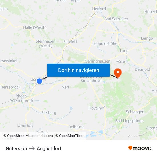Gütersloh to Augustdorf map