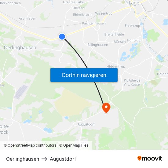 Oerlinghausen to Augustdorf map