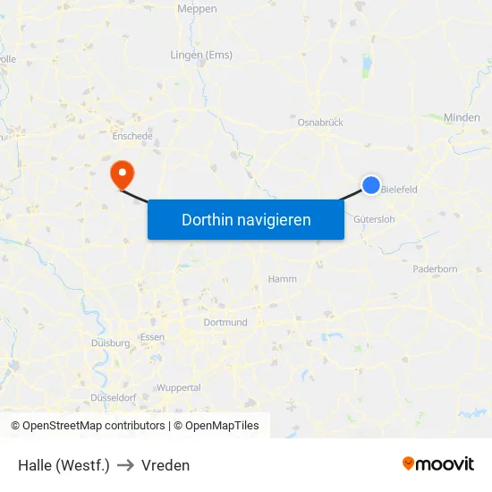 Halle (Westf.) to Vreden map