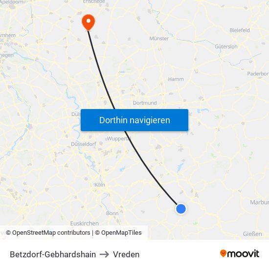 Betzdorf-Gebhardshain to Vreden map