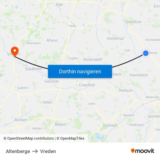 Altenberge to Vreden map