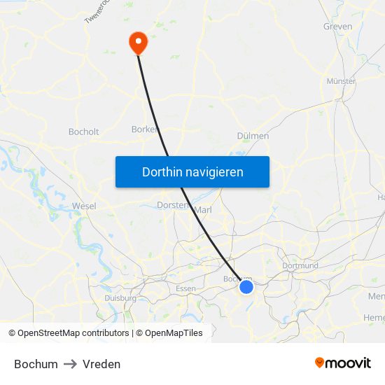 Bochum to Vreden map